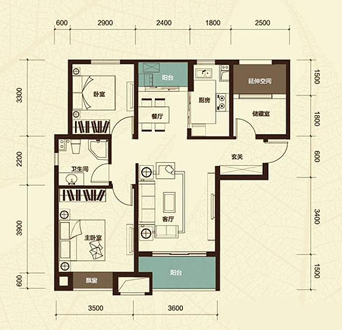 保利梧桐雨95㎡ 平面布置圖